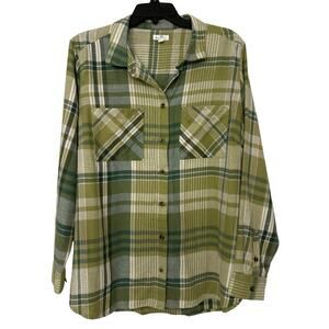 Dip Organic Cotton Green Plaid Lightweight Flannel Button Down Size 1X